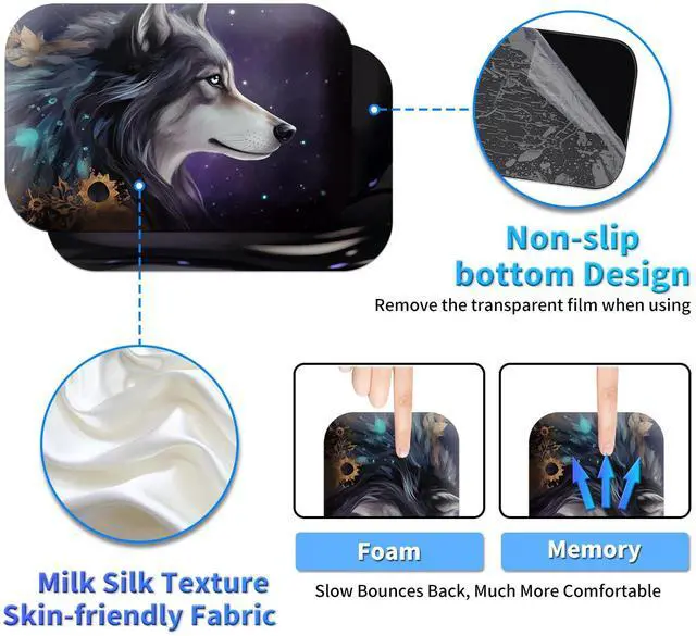 Alt view image 4 of 5 - BPQOJB Laptop Mouse Pad 27.5 x 11.8 inch & Small Wrist Rests with Coasters and Galaxy Cute Wolf Printed Design Ergonomic Mouse Pad with Wrist Rest Memory Foam for Easy Typing Pain Relief