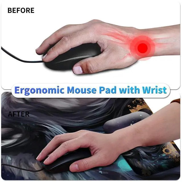 Alt view image 5 of 5 - BPQOJB Laptop Mouse Pad 27.5 x 11.8 inch & Small Wrist Rests with Coasters and Galaxy Cute Wolf Printed Design Ergonomic Mouse Pad with Wrist Rest Memory Foam for Easy Typing Pain Relief