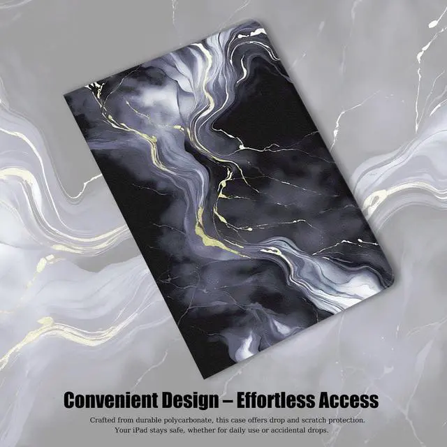 Alt view image 3 of 5 - Berkin Arts Compatible with iPad Pro 2nd/3rd/4th Generation Case (11 Inch) Case 2022 2021 2020 Folio Case Premium Leather Cover Black Marble with Gold Accents, Slim and Protective Cover