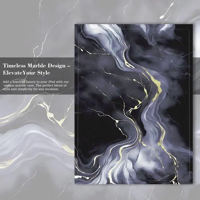 Alt view image 2 of 5 - Berkin Arts Compatible with iPad Pro 2nd/3rd/4th Generation Case (11 Inch) Case 2022 2021 2020 Folio Case Premium Leather Cover Black Marble with Gold Accents, Slim and Protective Cover