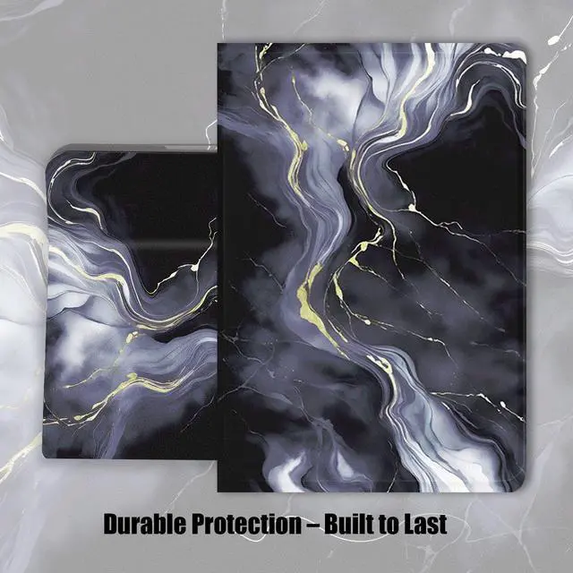 Alt view image 4 of 5 - Berkin Arts Compatible with iPad Pro 2nd/3rd/4th Generation Case (11 Inch) Case 2022 2021 2020 Folio Case Premium Leather Cover Black Marble with Gold Accents, Slim and Protective Cover