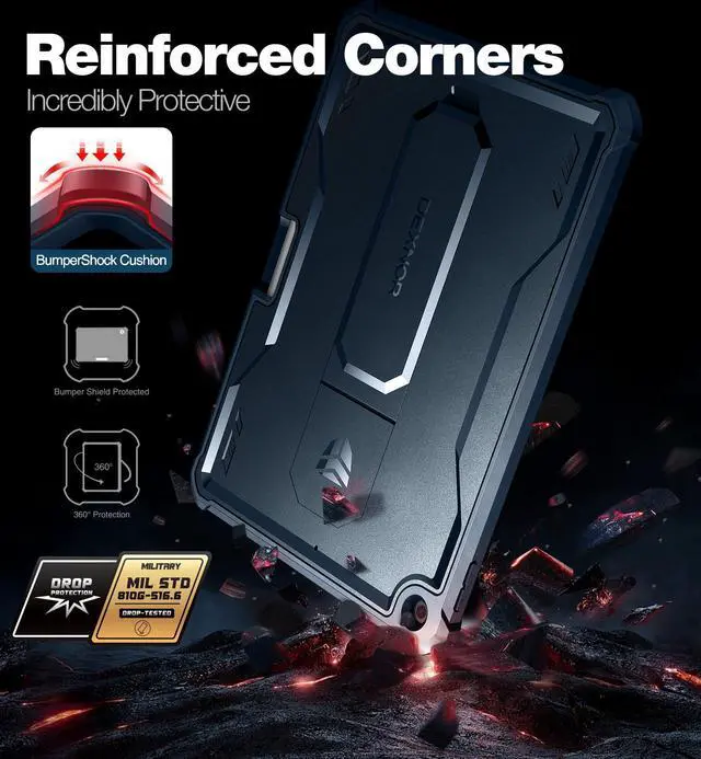 Alt view image 4 of 5 - Dexnor for iPad 9th /8th /7th Generation Case 10.2 Inch, [Built in Screen Protector & Kickstand] with Pen Holder Heavy Duty Shockproof Full Body Protective Cover for iPad 9th Generation Case (Blue)