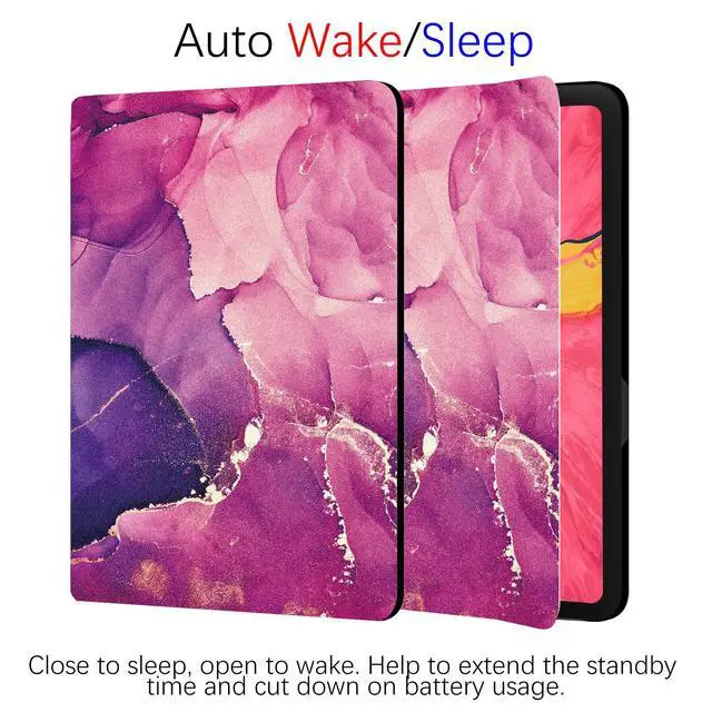 Alt view image 3 of 5 - Berkin Arts iPad Mini 4/5 Case (7.9 Inch) Folio Case Premium Leather Cover Synchromism Mauve Cinnabar Cyan Paper Marbling