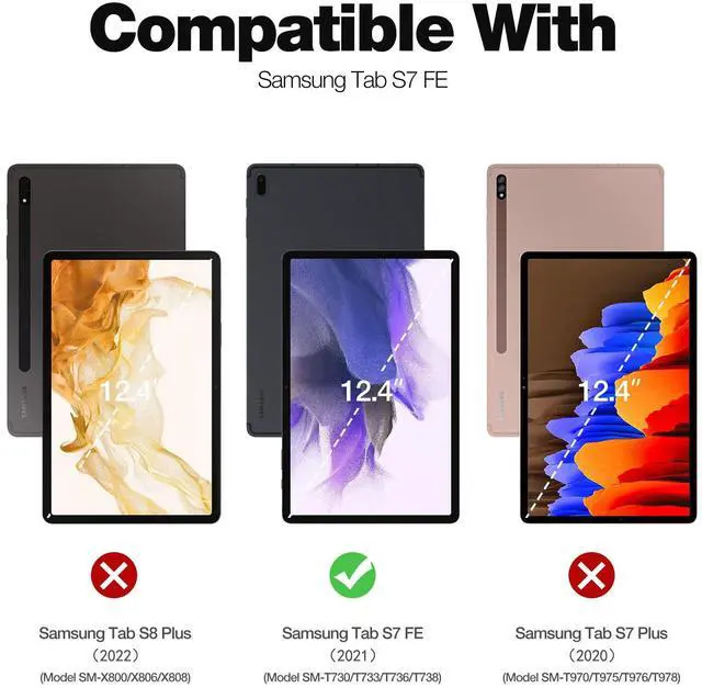 Alt view image 2 of 5 - Dexnor Case for Samsung Galaxy Tab S7 FE 12.4 Inch (2021), [Built in Screen Protector & Kickstand] with Pen Holder Heavy Duty Shockproof Full Body Protective Cover for Galaxy S7 FE Case-Red