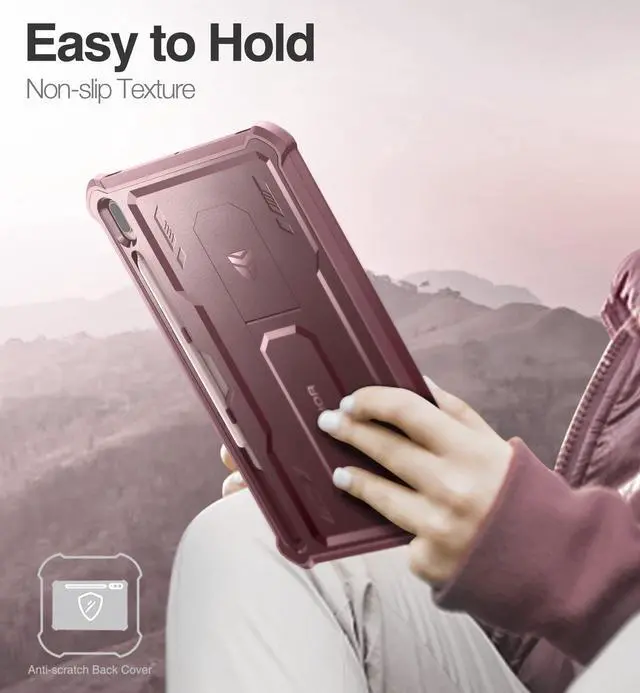 Alt view image 5 of 5 - Dexnor Case for Samsung Galaxy Tab S7 FE 12.4 Inch (2021), [Built in Screen Protector & Kickstand] with Pen Holder Heavy Duty Shockproof Full Body Protective Cover for Galaxy S7 FE Case-Red
