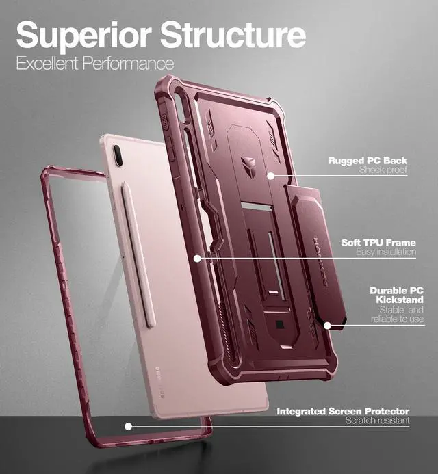 Alt view image 4 of 5 - Dexnor Case for Samsung Galaxy Tab S7 FE 12.4 Inch (2021), [Built in Screen Protector & Kickstand] with Pen Holder Heavy Duty Shockproof Full Body Protective Cover for Galaxy S7 FE Case-Red