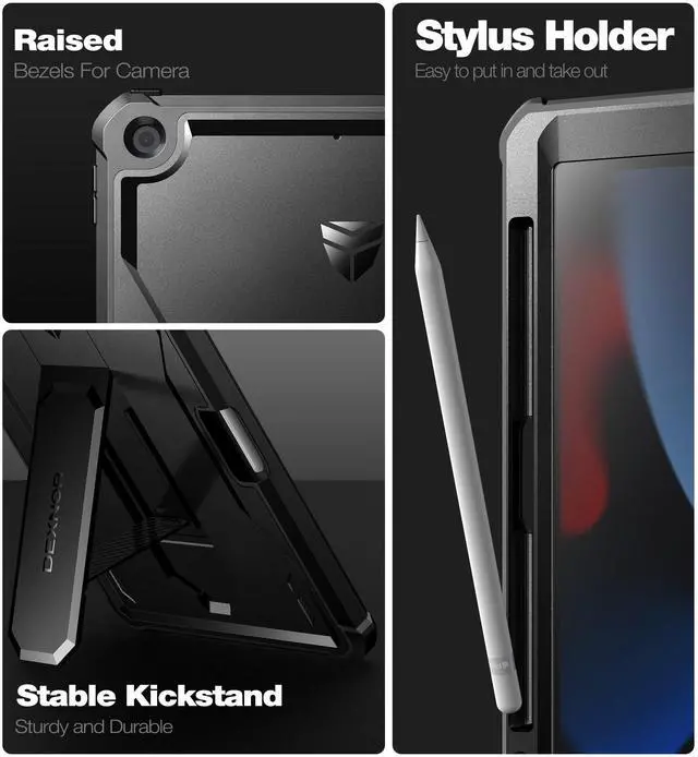 Alt view image 5 of 5 - Dexnor for iPad 9th /8th /7th Generation Case 10.2 Inch, [Built in Screen Protector & Kickstand] with Pen Holder Heavy Duty Shockproof Full Body Protective Cover for iPad 9th Generation Case (Black)