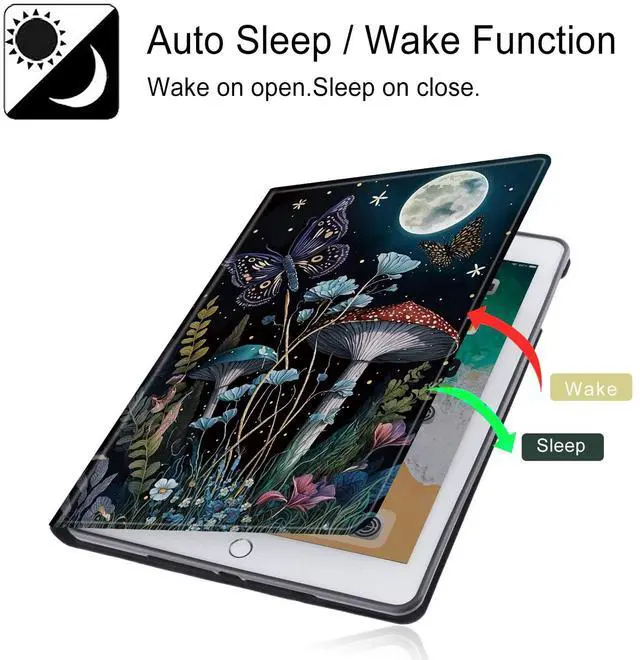 Alt view image 3 of 5 - BPQOJB for Kindle Fire 7 Tablet Case 12th Generation 7 inch 2022 Release with Adjustable Stand & Auto Wake/Sleep Feature Smart Protect Cover Case - Mushroom Butterfly Moon