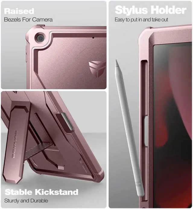 Alt view image 4 of 5 - Dexnor for iPad 9th /8th /7th Generation Case 10.2 Inch, [Built in Screen Protector & Kickstand] with Pen Holder Heavy Duty Shockproof Full Body Protective Cover for iPad 9th Generation Case (Pink)