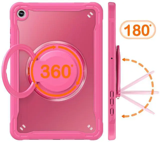 Alt view image 3 of 5 - BRAECN Case for Samsung Galaxy Tab A9+ 11 inch (SM-X210/X216/X218) 2023 Shockproof Rugged Protective Cover with Pencil Holder/Rotate Stand/Shoulder Strap for Galaxy Tab A9 Plus Tablet, Rose Red