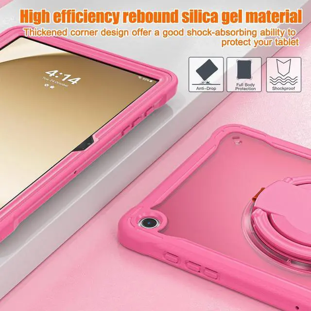 Alt view image 4 of 5 - BRAECN Case for Samsung Galaxy Tab A9+ 11 inch (SM-X210/X216/X218) 2023 Shockproof Rugged Protective Cover with Pencil Holder/Rotate Stand/Shoulder Strap for Galaxy Tab A9 Plus Tablet, Rose Red