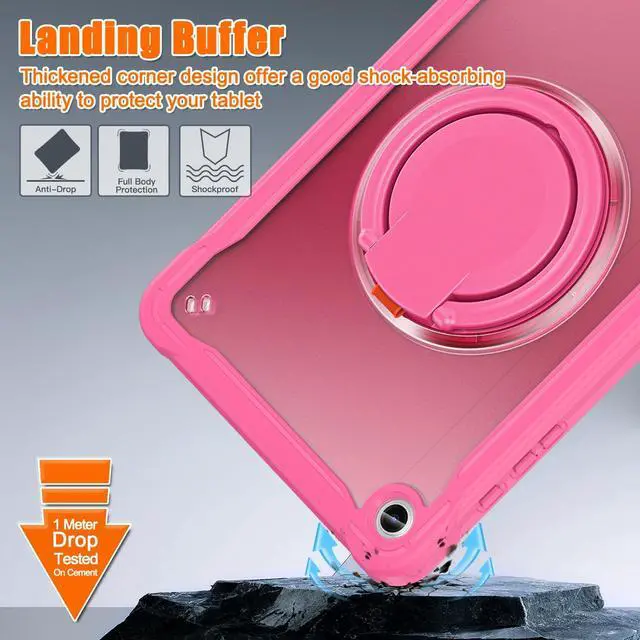 Alt view image 5 of 5 - BRAECN Case for Samsung Galaxy Tab A9+ 11 inch (SM-X210/X216/X218) 2023 Shockproof Rugged Protective Cover with Pencil Holder/Rotate Stand/Shoulder Strap for Galaxy Tab A9 Plus Tablet, Rose Red