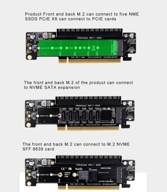 Alt view image 3 of 5 - PCIE X16 Expansion Card, M.2 NVMe Controller Expansion Card, Pcie X16 to X8 X4 X4 Split Expansion Card, Support PCIE4.0 Downward Compatible with 3.0