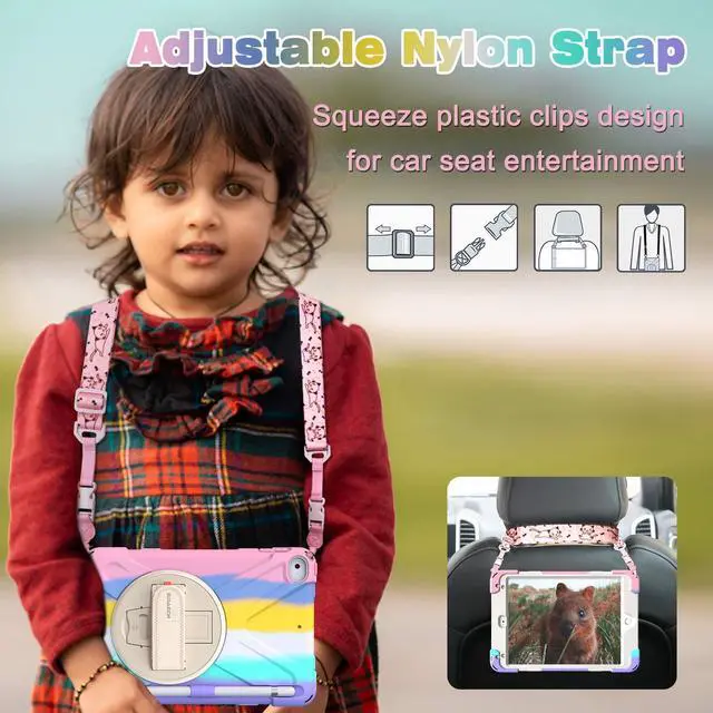 Alt view image 4 of 5 - BRAECN for iPad mini 5th Generation Case, iPad mini 4 Case for Kids with Hand Strap, Shoulder Strap, Kickstand, Pencil Holder for iPad mini 5th/Mini 4th Gen 7.9'' -Light Rainbow
