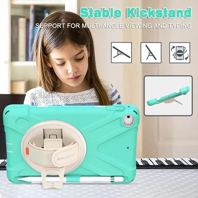 Alt view image 3 of 5 - BRAECN for iPad Mini 5th Generation Case Kids, iPad Mini 4 Case Cover with Hand Strap, Kickstand, Pencil Holder, Shoulder Strap for Apple Mini iPad 4/5 Gen -Mint Green