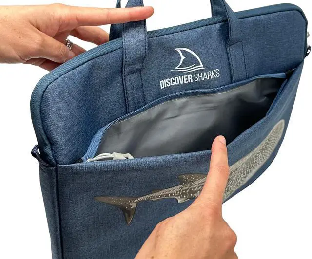 Alt view image 5 of 5 - DiscoverSharks Laptop Bag - 14 inch laptop carrying case with handles and shoulder strap. Shark theme bag for work, school, or travel. (Whale Shark)