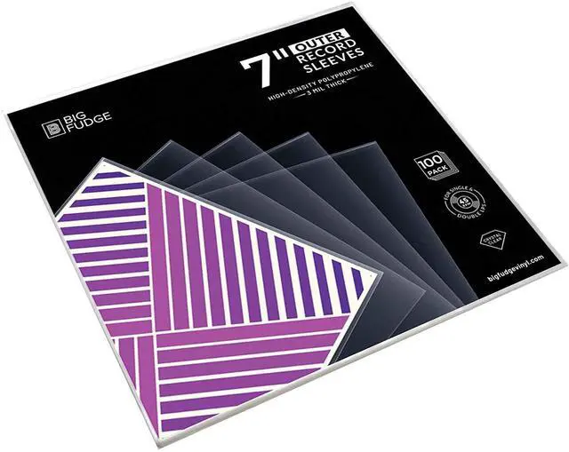 Main image of Big Fudge 100x Vinyl Record Outer Sleeves 7 inch | Durable & Wrinkle-Free | Crystal Clear & Made from High-Density Polypropylene | Best Vinyl Covers for LPs & Singles | 3 mil Thick, 7.42" x 7.42