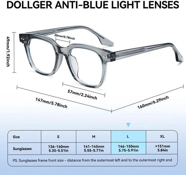 Alt view image 5 of 5 - Dollger Blue light Glasses for Women Men Square Frame Computer Screen Blue light Blocking Eyeglasses Oversized Fashion Clear Gray Glasses