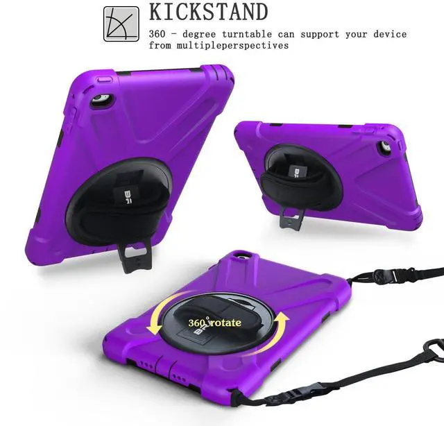 Alt view image 3 of 5 - BRAECN for iPad Mini5 Shockproof Case Three Layer Drop Protection Rugged Protective Heavy Duty iPad Mini4 Case with 360 Degree Swivel Stand/Hand Strap and Shoulder Strap for iPad Mini 5/4 Case(Purple)