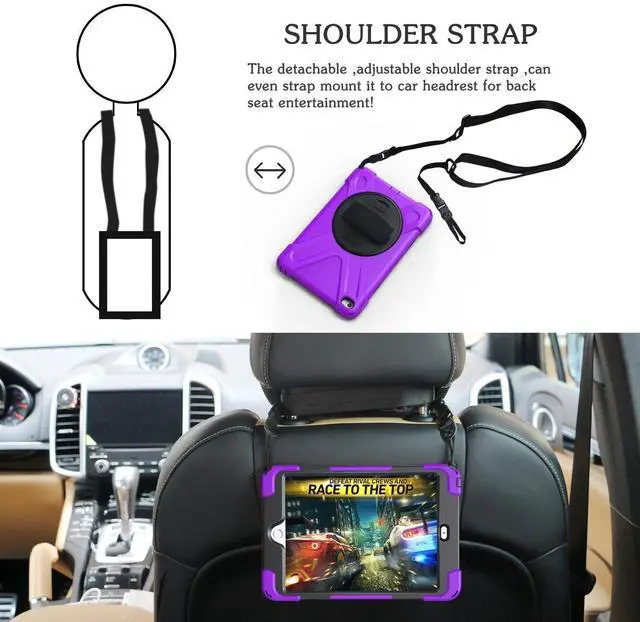 Alt view image 4 of 5 - BRAECN for iPad Mini5 Shockproof Case Three Layer Drop Protection Rugged Protective Heavy Duty iPad Mini4 Case with 360 Degree Swivel Stand/Hand Strap and Shoulder Strap for iPad Mini 5/4 Case(Purple)