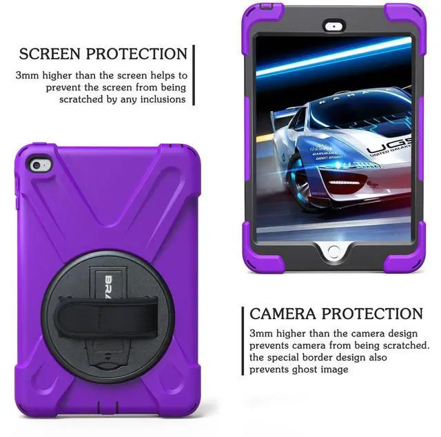 Alt view image 5 of 5 - BRAECN for iPad Mini5 Shockproof Case Three Layer Drop Protection Rugged Protective Heavy Duty iPad Mini4 Case with 360 Degree Swivel Stand/Hand Strap and Shoulder Strap for iPad Mini 5/4 Case(Purple)