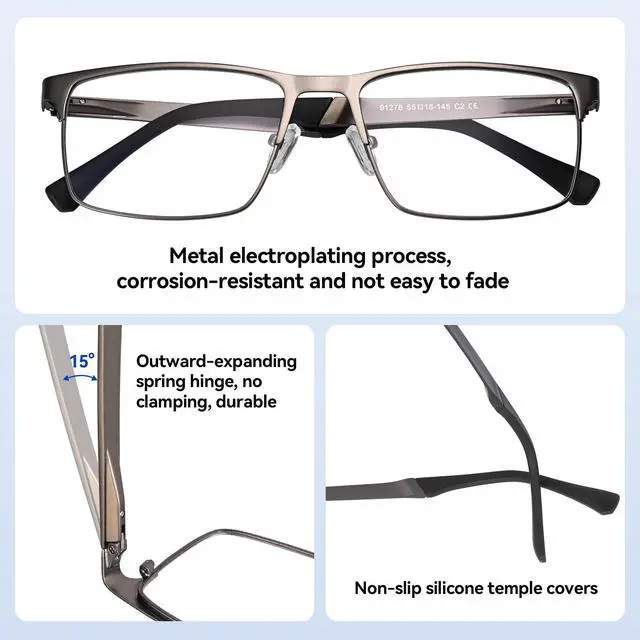 Alt view image 4 of 5 - Dollger Blue light Glasses for Men Rectangle Metal Frame Computer Screen Blue light Blocking Eyeglasses Matte Gray