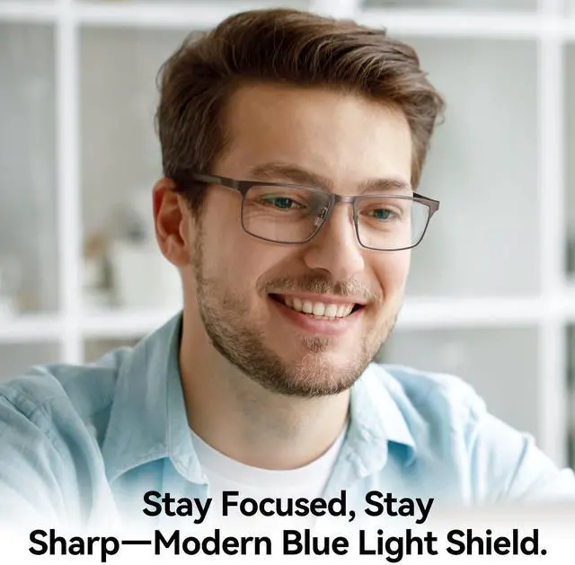 Alt view image 3 of 5 - Dollger Blue light Glasses for Men Rectangle Metal Frame Computer Screen Blue light Blocking Eyeglasses Matte Gray