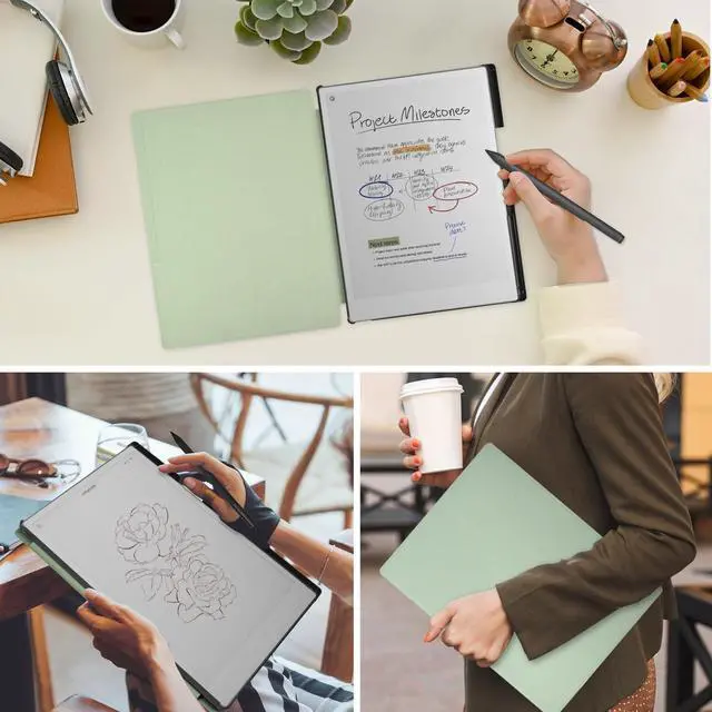 Alt view image 2 of 5 - Caweet Case for Remarkable Paper Pro 11.8" 2024, Slim Hard Back Shell Protective Book Folio Cover with Built-in Pen Holder and Auto Wake/Sleep, Green