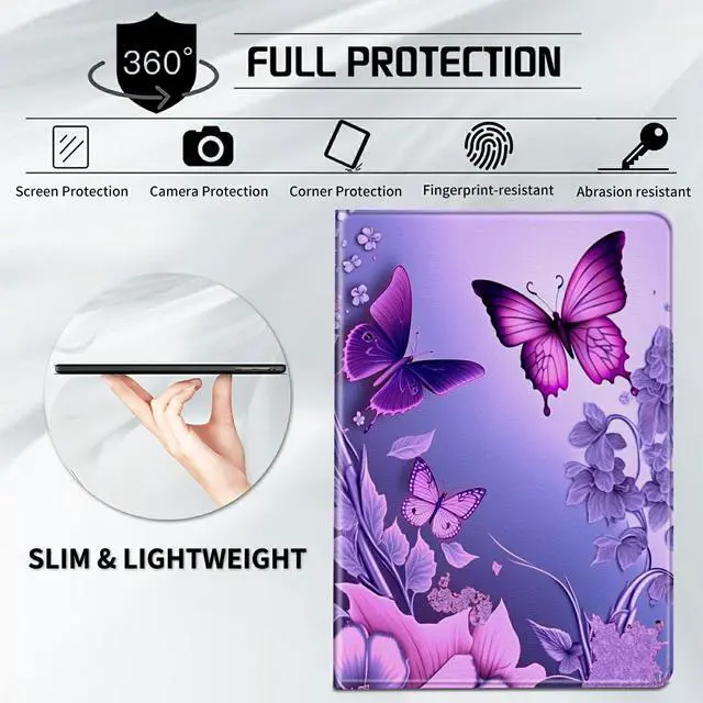 Alt view image 5 of 5 - CGFGHHUY for All-New Kindle Fire 7 Tablet Case 12th Generation 2022 Release 7 inch Lightweight Protective PU Leather Smart Stand Cover with Auto Wake Sleep - Pink Flowers Purple Butterflies