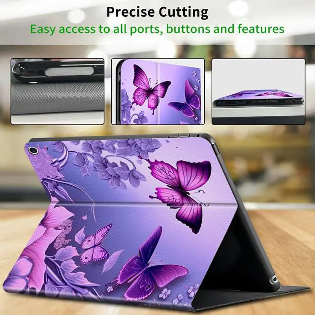Alt view image 4 of 5 - CGFGHHUY for All-New Kindle Fire 7 Tablet Case 12th Generation 2022 Release 7 inch Lightweight Protective PU Leather Smart Stand Cover with Auto Wake Sleep - Pink Flowers Purple Butterflies