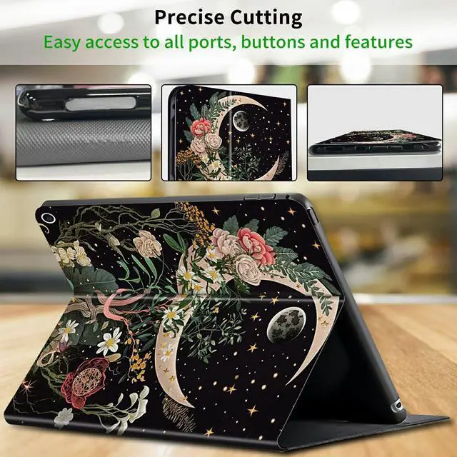 Alt view image 4 of 5 - Case for All-New Fire HD 8 & 8 Plus Tablet (14th/12th/10th Generation 2024/2022/2020) 8 inch Lightweight Protective PU Leather Smart Stand Cover with Auto Wake Sleep - Moon Floral Flower