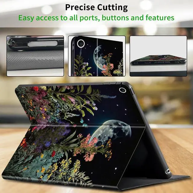 Alt view image 4 of 5 - CGFGHHUY Case for All New Fire HD 10 Tablet 13th Generation 10.1 inch 2023 Release Lightweight Protective PU Leather Smart Stand Case Cover with Auto Wake Sleep - Moon Flower Floral