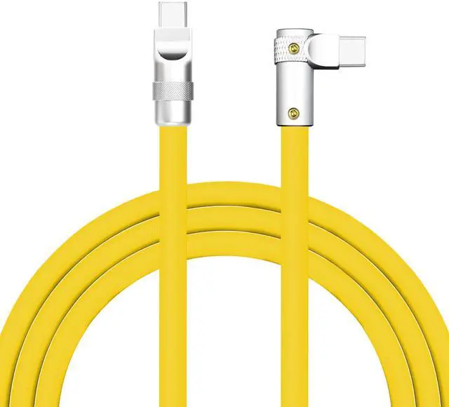 Main image of chubbycable FlexElbow Pro - 90 Degree Design 240W Fast Charge Cable Ultra-Thick Silicone Right Angle USB C Cable Phone Tablets Charging Cord, Yellow, Type-C to Type-C, 0.32FT