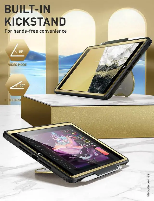 Alt view image 2 of 5 - Clayco Nebula Case for iPad 9th/8th/7th Generation Case 10.2 Inch 2021/2020/2019, Multi-Angle Viewing Full Body Stand Cover for iPad 10.2" with Built-in Screen Protector & Pencil Holder, Black