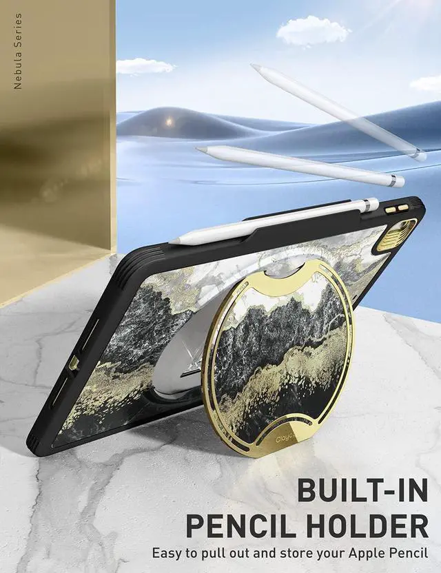 Alt view image 5 of 5 - Clayco Nebula Case for iPad 9th/8th/7th Generation Case 10.2 Inch 2021/2020/2019, Multi-Angle Viewing Full Body Stand Cover for iPad 10.2" with Built-in Screen Protector & Pencil Holder, Black