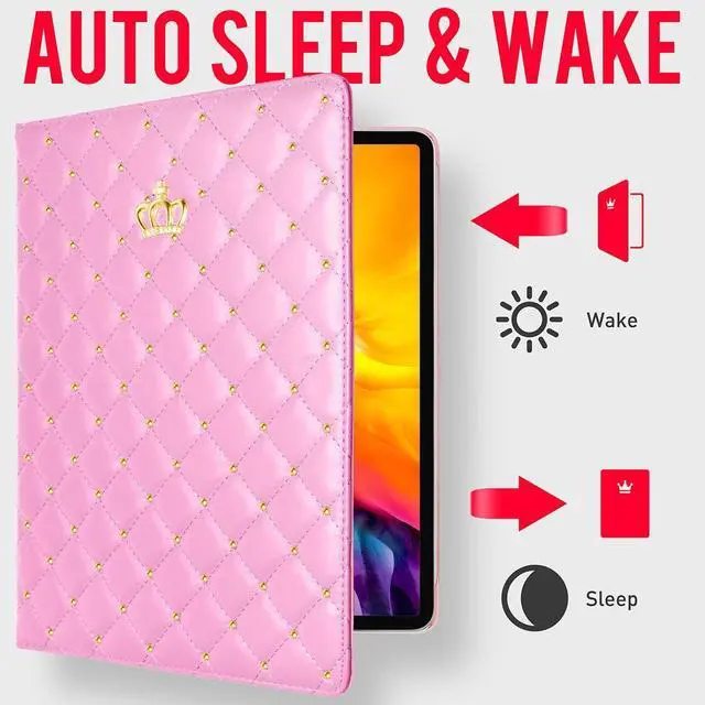 Alt view image 2 of 5 - Changjia for iPad Pro 12.9 Inch Case 6th/5th/4th/3rd Generation (2022/2021/2020/2018),Crown Diamond Bling Cute PU Leather Smart Auto Sleep/Wake Stand Shockproof Protective Case for iPad 12.9 Inch,Pink