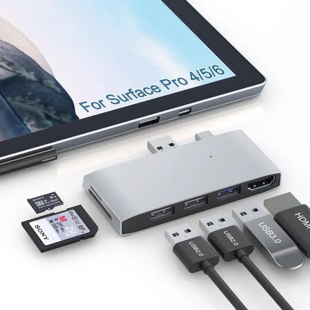 Main image of Surface Pro 6/5/4 Docking Station USB Hub USB 3.0 4K HDMI Hub Adapter, SD & TF/Micro SD Memory Card Reader, 4K@30Hz HDMI Port Converter Accessories for Microsoft Surface Pro 6/5/4