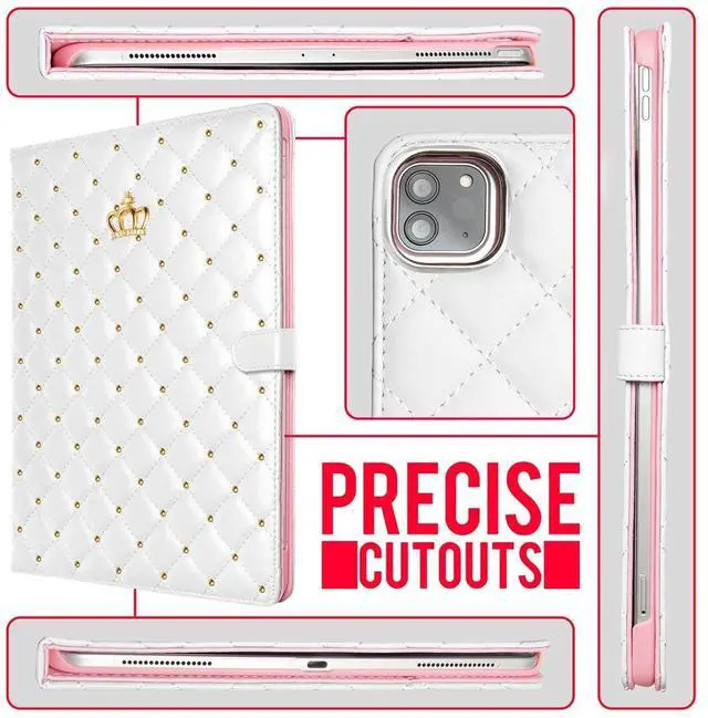 Alt view image 4 of 5 - Changjia for iPad Air 13 Inch Case M3 2025/M2 2024,iPad Pro 12.9 (6th/5th/4th Gen 2022/2021/2020), Cute Crown Rhinestone Elegant PU Leather Auto Sleep/Wake Stand Protective Case for iPad Air 13",White