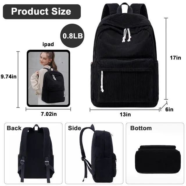Alt view image 2 of 5 - BTOOP School Backpack for Teens Large Corduroy Bookbag Lightweight 15.6 inch Laptop Bag for Girls Women Casual High School College