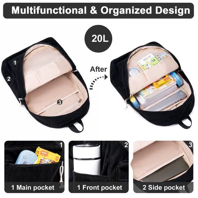 Alt view image 4 of 5 - BTOOP School Backpack for Teens Large Corduroy Bookbag Lightweight 15.6 inch Laptop Bag for Girls Women Casual High School College