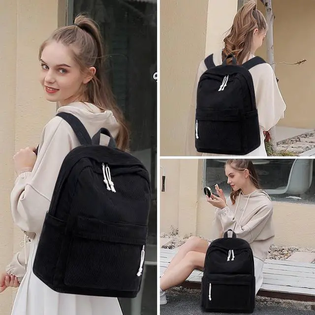 Alt view image 3 of 5 - BTOOP School Backpack for Teens Large Corduroy Bookbag Lightweight 15.6 inch Laptop Bag for Girls Women Casual High School College