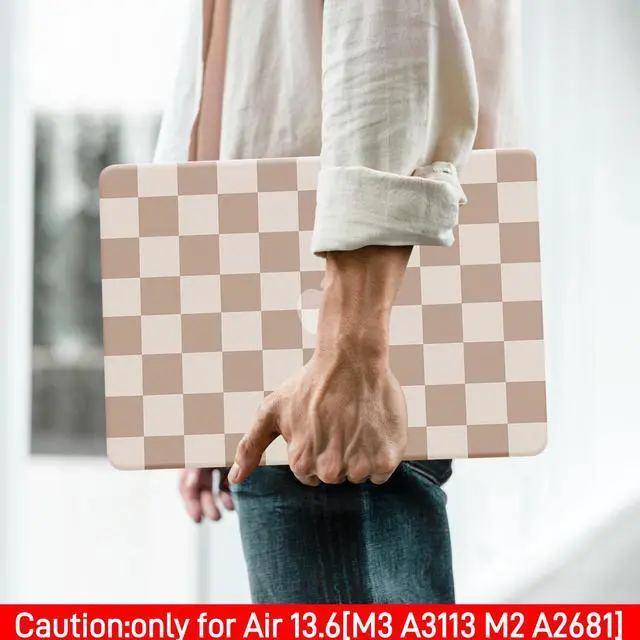 Alt view image 3 of 5 - BYCeKe Compatible with MacBook Air 13 inch Case 2022 2021-2018 M1 A2337 A2179 A1932,Case for MacBook Air M1,Checkered Textured Cream Plastic Hard Shell& Keyboard Cover for Mac Air 13, Checkerd Neutral