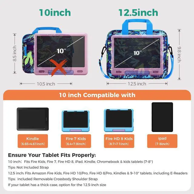 Alt view image 2 of 5 - Choco Mocha Kids Tablet Sleeve Bag for Boys, 10 Inch Tablet Carrying Case for Fire 7 HD 8, Kindle Kids Edition, iPad Bag for Kid, Toddler Tablet Sleeve, Sky Teal