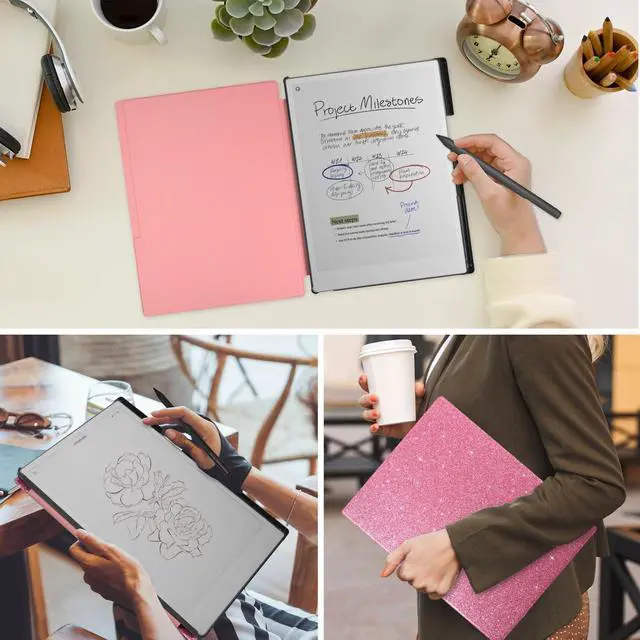 Alt view image 2 of 5 - Caweet Case for Remarkable Paper Pro 11.8" 2024, Slim Hard Back Shell Protective Book Folio Cover with Built-in Pen Holder and Auto Wake/Sleep, Glitter Pink