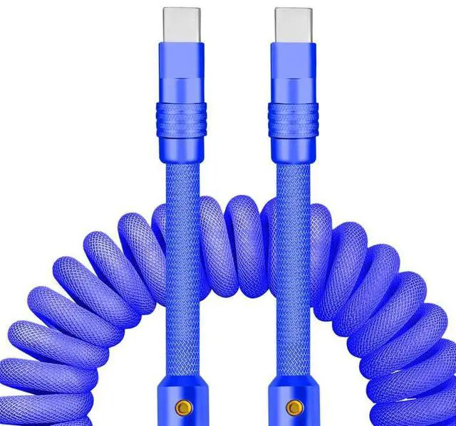 Main image of chubbycable Curly Chubby - 240W Coiled USB C Cable Spring Retractable Fast Charging Cable for Car Compatible with CarPlay, Android Auto, Dark Blue, Type-C to Type-C, 2.29FT-3.6FT