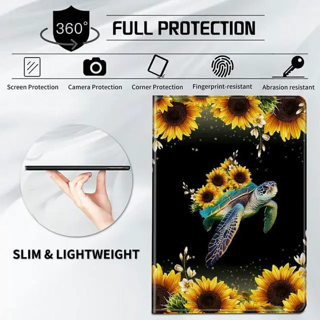 Alt view image 5 of 5 - CGFGHHUY for All-New Kindle Fire 7 Tablet Case 12th Generation 2022 Release 7 inch Lightweight Protective PU Leather Smart Stand Cover with Auto Wake Sleep - Turtles and Sunflowers