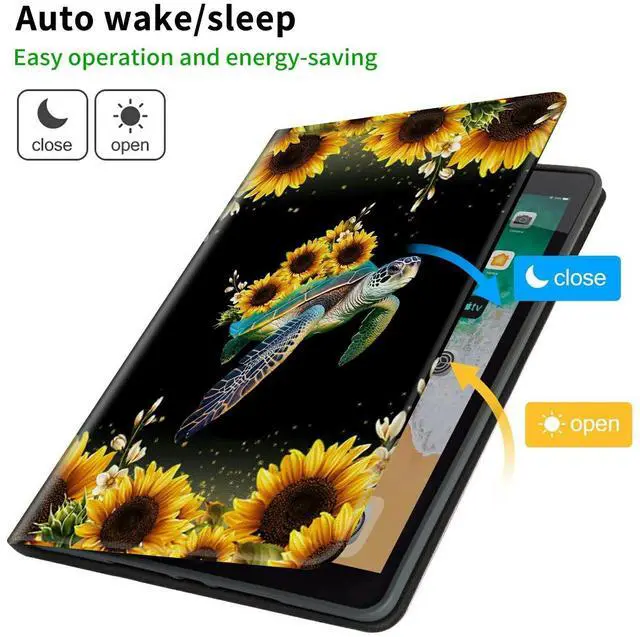 Alt view image 3 of 5 - CGFGHHUY for All-New Kindle Fire 7 Tablet Case 12th Generation 2022 Release 7 inch Lightweight Protective PU Leather Smart Stand Cover with Auto Wake Sleep - Turtles and Sunflowers