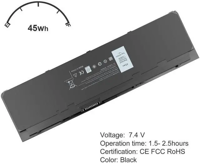 Alt view image 2 of 5 - BND WD52H Battery Fit for Dell Latitude E7240 E7250 12 7000 451-BBQD 451-BBFX 451-BBFW GVD76 KWFFN J31N7 NCVF0 VFV59 JN0J1 HJ8KP F3G33 FW2NM 0W57CV Laptop Battery Replacement 7.4V 45Wh