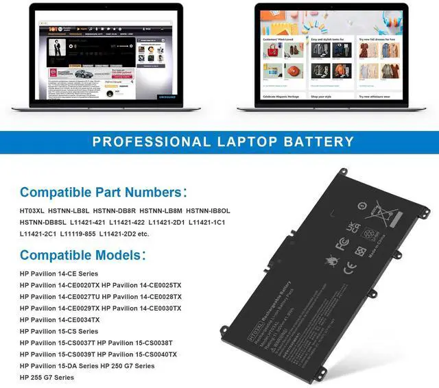 Alt view image 3 of 5 - HT03XL L11119-855 Laptop Battery for HP Pavilion 14-CE 14-CF 14-DF 15-CS 15-DA 15-DB 15-DW 17-by 17-CA Series 15-CS0053CL 15-DW0033NR 15-DA0014DX L11421-542 L11421-2C2 HSTNN-UB7J HSTNN-DB8R HT03041XL