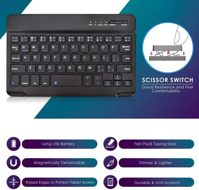 Alt view image 5 of 5 - DETUOSI Universal 7.0 inch Android Tablet Case with Keyboard, Removable Wireless Bluetooth Keyboard + PU Leather Folio Book Cover + Stand, Travel Portable Sleeve for iOS/Android/Windows System Tablet